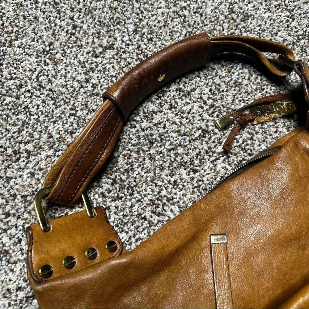 TODS Cognac Brown Hobo Leather Slouch Bag Zip Top Womens